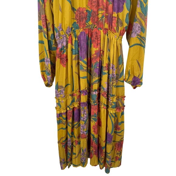 Current Air Marigold Floral Maxi Dress V-Neck womens size large long sleeve new - Picture 13 of 15